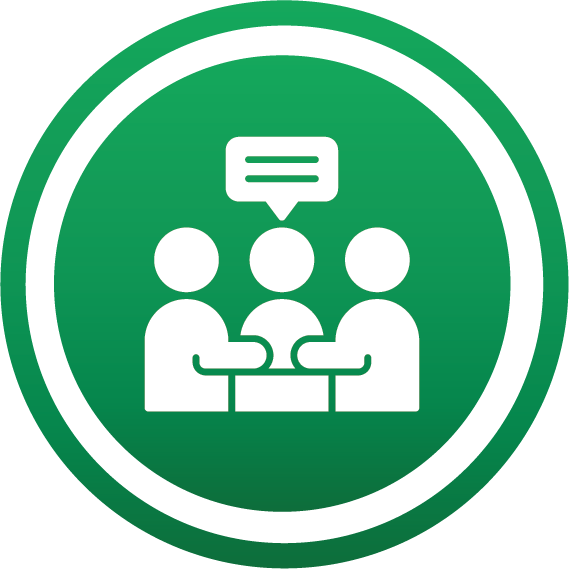 Figures collaborating in discussion on a vibrant green background symbolizing effective teamwork.