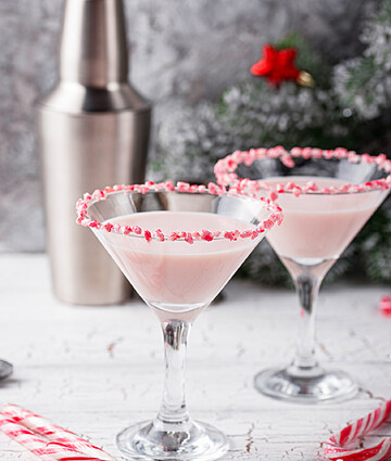 Pink Peppermint Martini With Candy Cane Rim