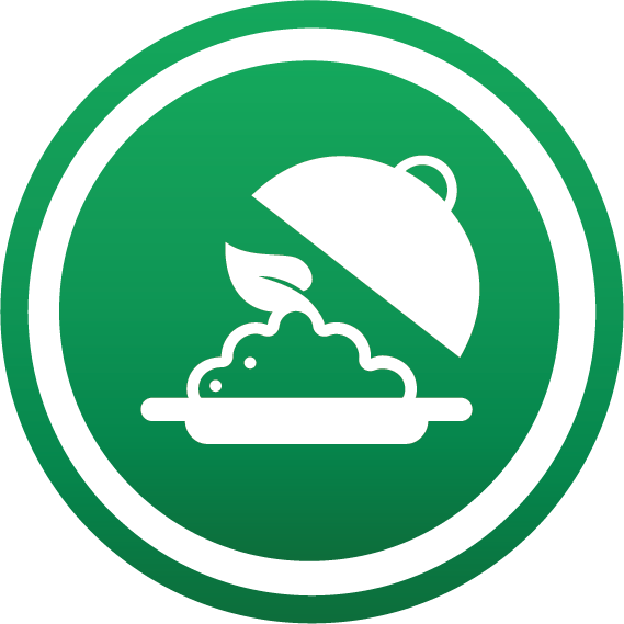 Minimalist dining graphic showcasing a cloche, plant-based dish, and fresh green backdrop.